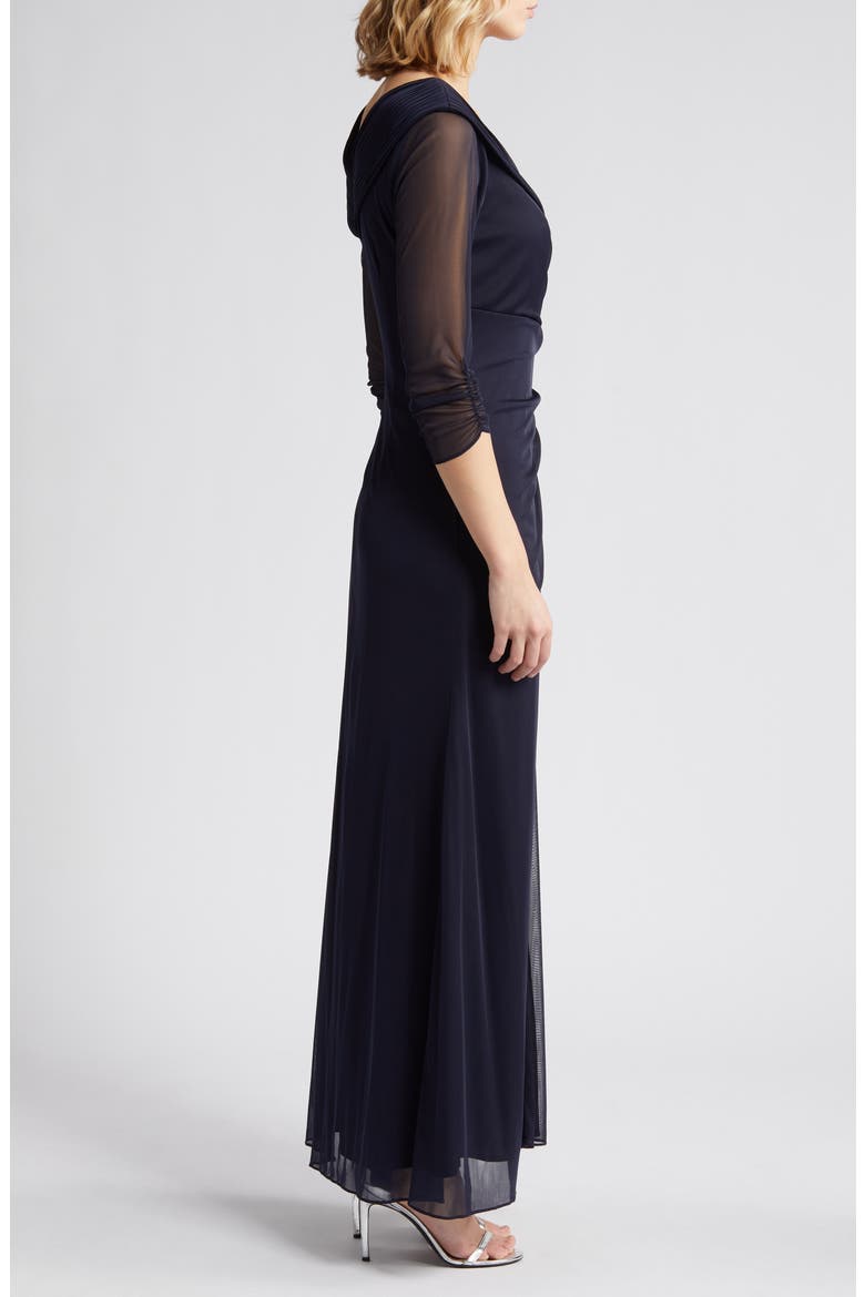 Pleated Portrait Collar Chiffon Gown, Alternate, color, NAVY