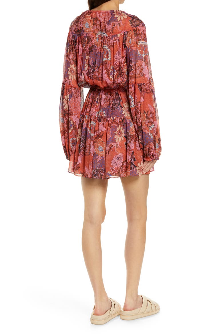 Elise Long Sleeve Silk Minidress, Alternate, color, PINK/ RUSSET MULTI