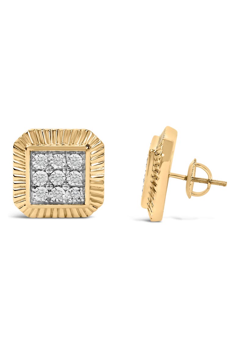 10K Yellow Gold Plated Silver 1/6 Cttw Diamond Textured Halo Stud Earrings, Alternate, color, Yellow