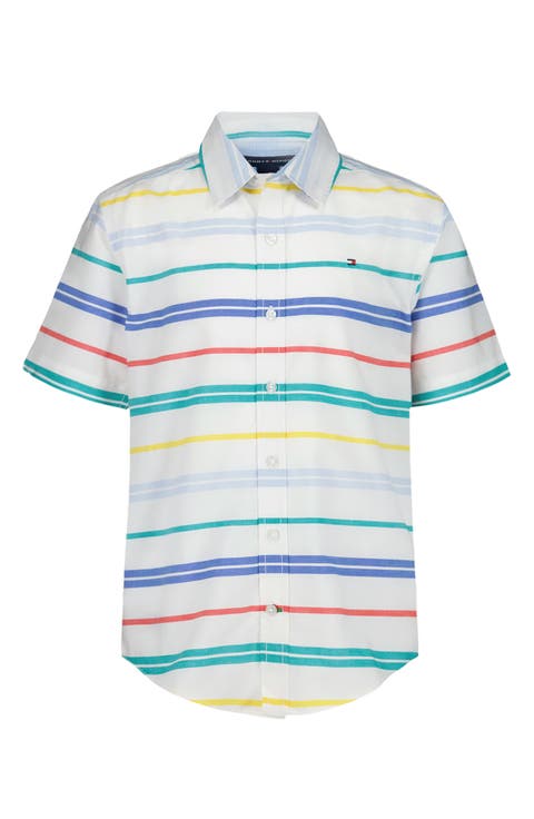 Kids' Multi Bar Stripe Short Sleeve Button-Up Shirt (Big Boy)