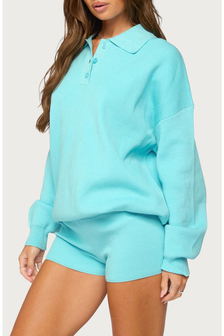 Lorie Oversized Polo Sweater, Alternate, color, TURQUOISE