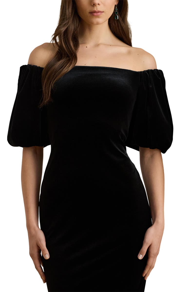 Lauren Ralph Lauren Faraine Off the Shoulder Velvet Midi Dress, Alternate, color, Black Velvet