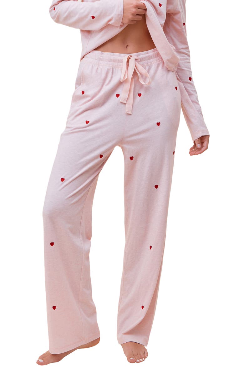 Papinelle Jada Embroidered Hearts Organic Cotton Pajamas, Alternate, color,
