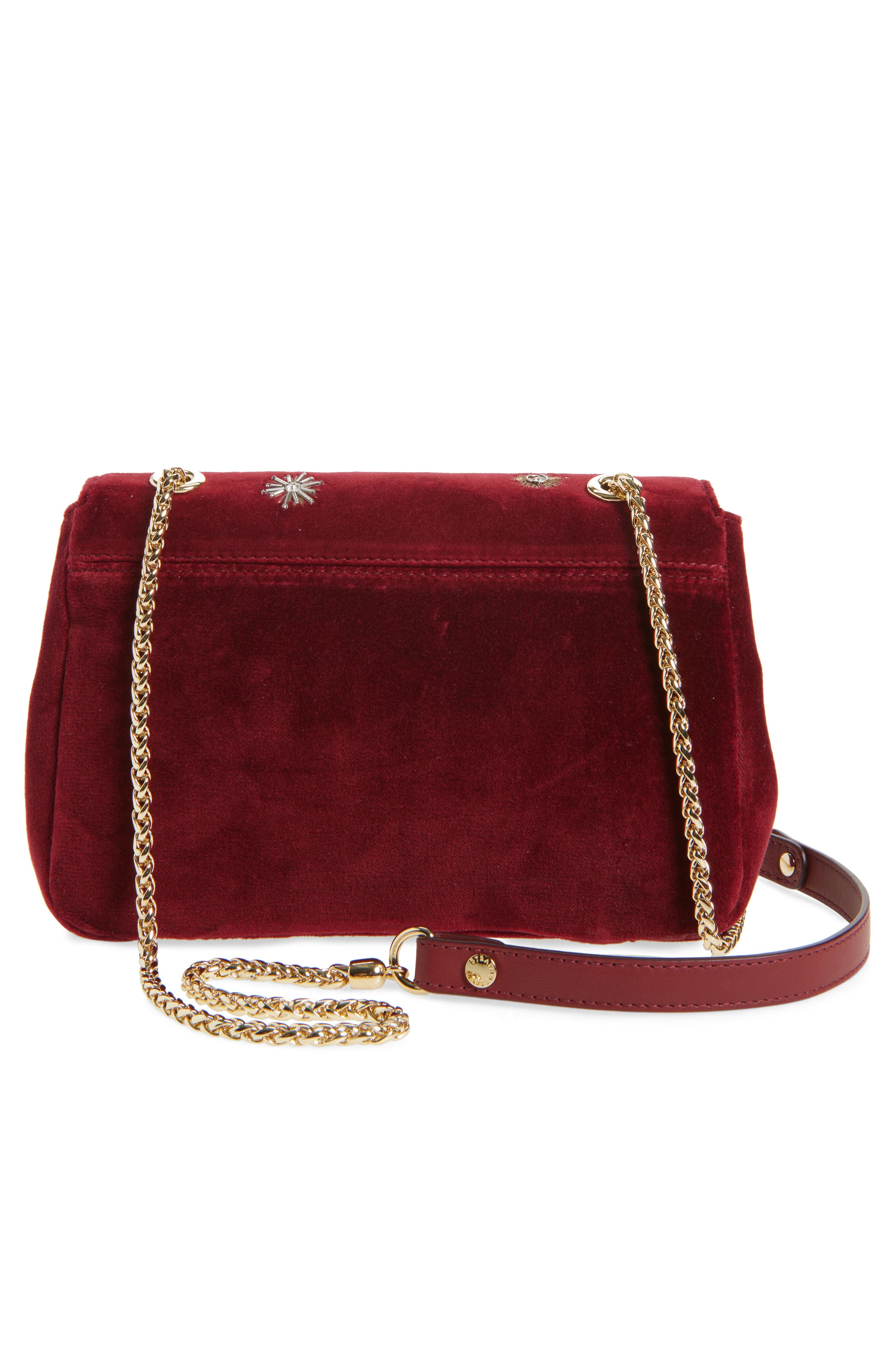 Strathberry x Cinq à Sept Mini East/West Embroidered Velveteen Shoulder Bag, Alternate, color, Bordeaux