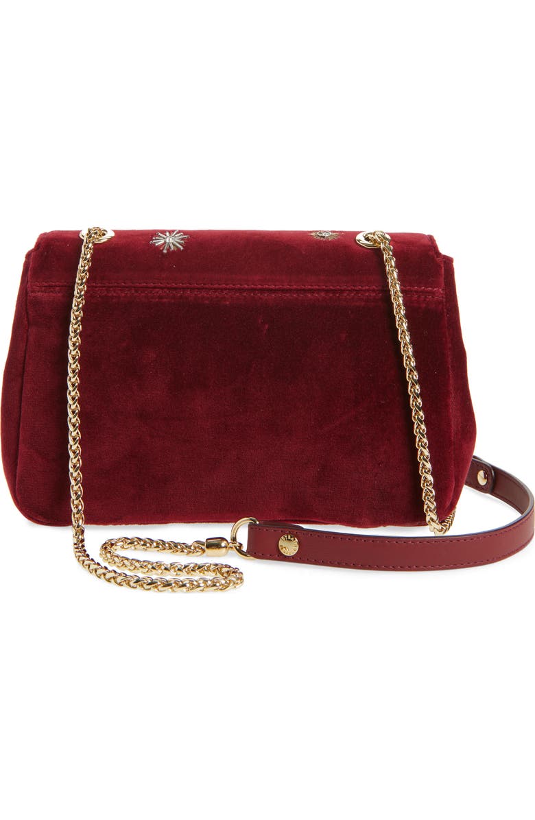 Strathberry x Cinq à Sept Mini East/West Embroidered Velveteen Shoulder Bag, Alternate, color, Bordeaux