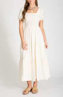 AUGUST SKY Smocked Bodice Maxi Dress