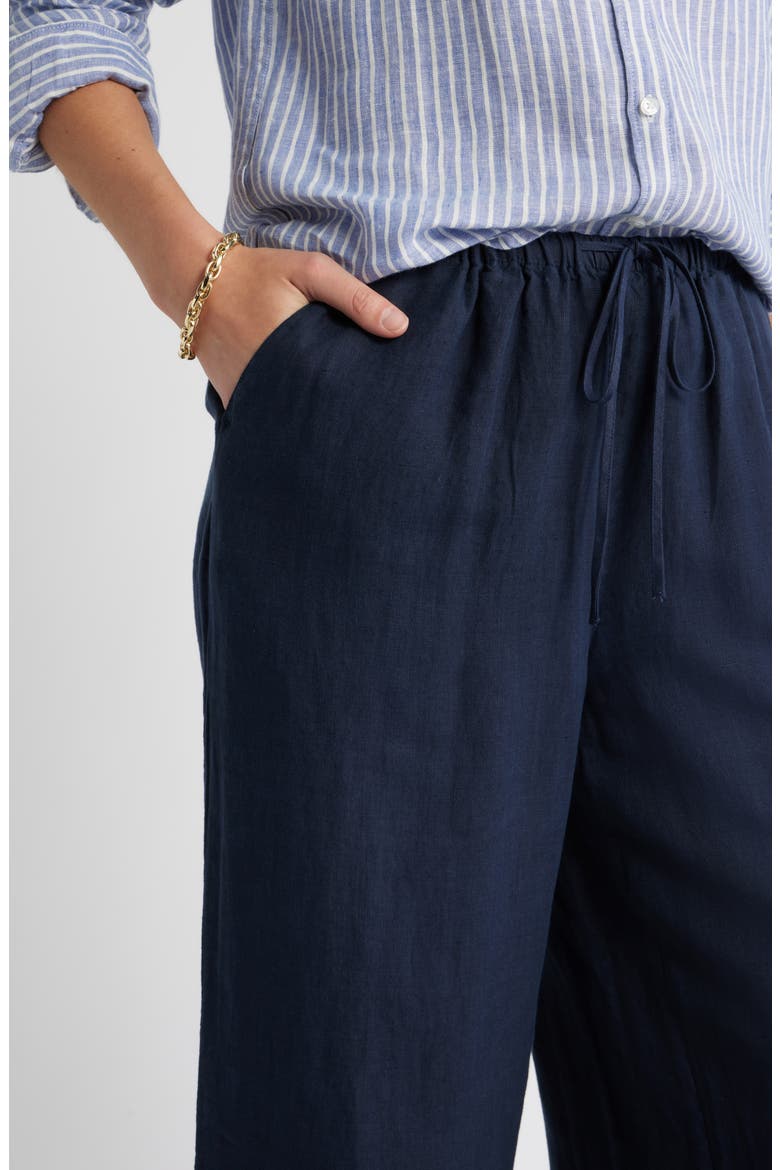 Easy Wide Leg Linen Pants, Alternate, color, NAVY STILL