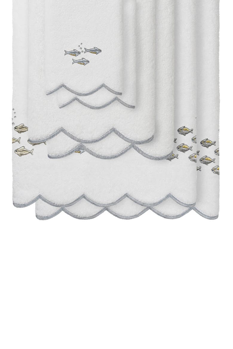 6-Piece Fish School Embroidered Turkish Cotton Towel Set, Alternate, color, WHITE/ GRAY
