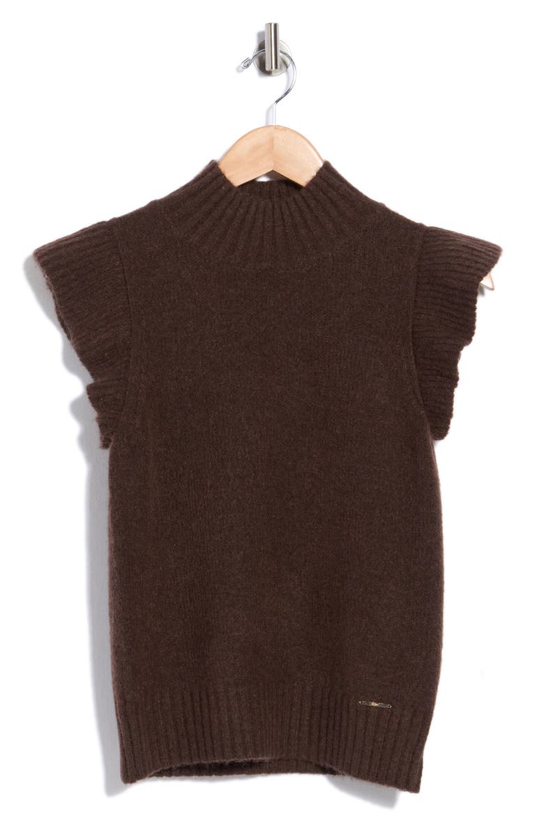 Ruffle Cap Sleeve Sweater, Main, color, COCOA