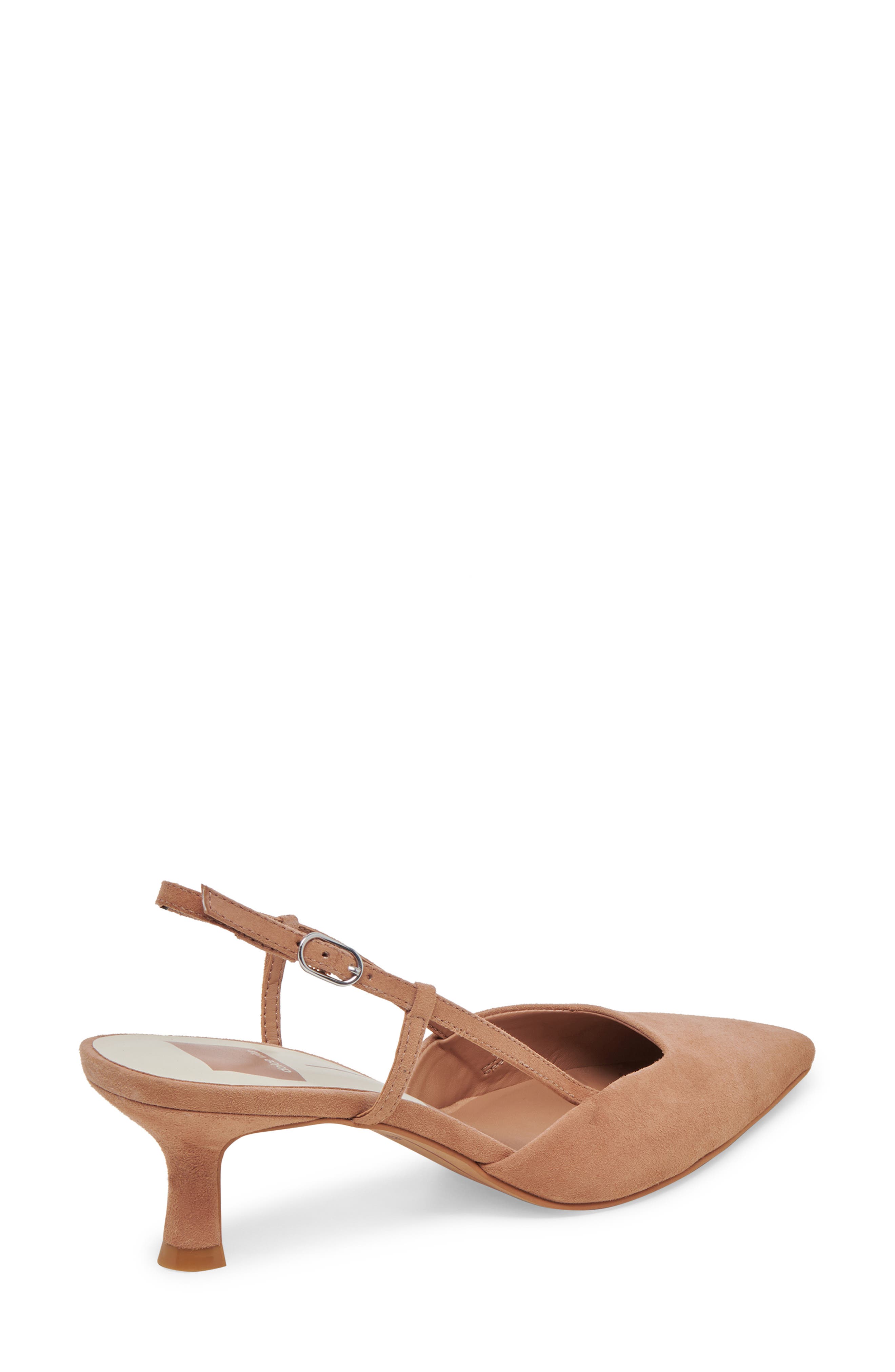 Odela Pointed Toe Kitten Heel Slingback Pump, Alternate, color, TOFFEE SUEDE