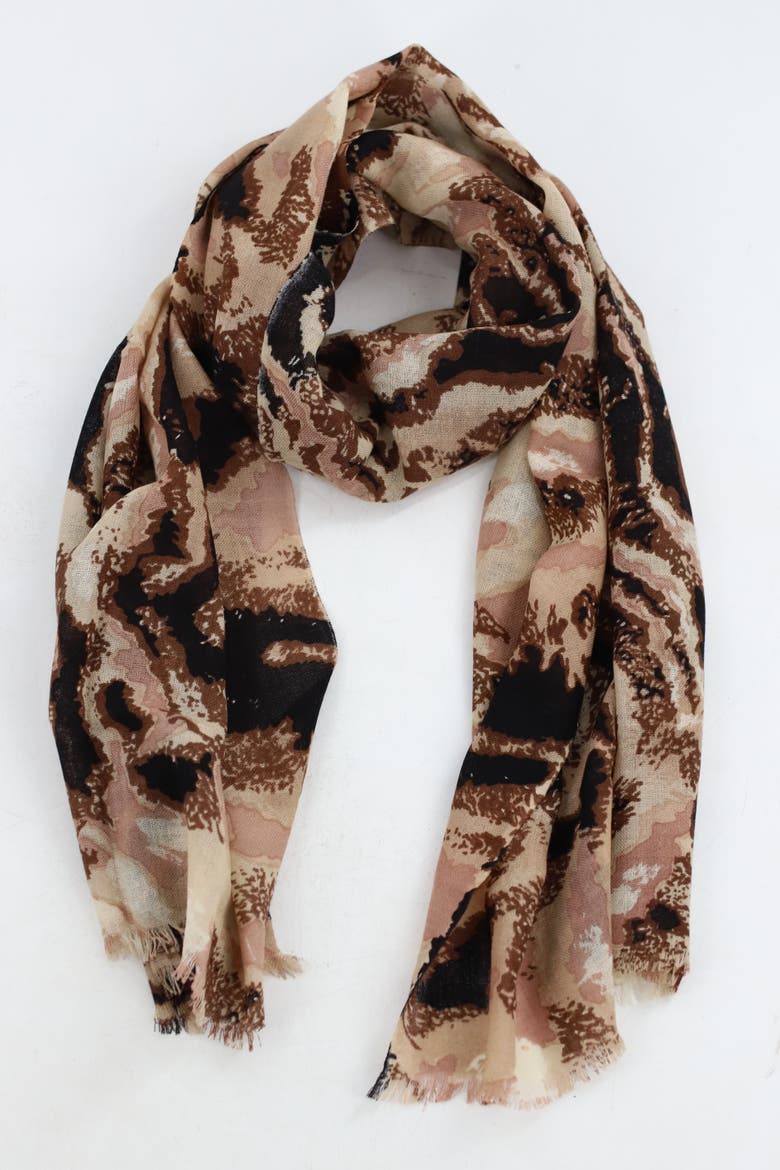 Abstract Print Scarf, Alternate, color, Brown