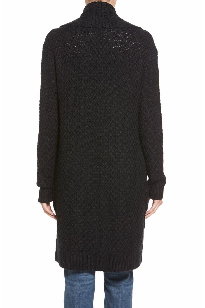 Marled Long Open Front Cardigan, Alternate, color, BLACK