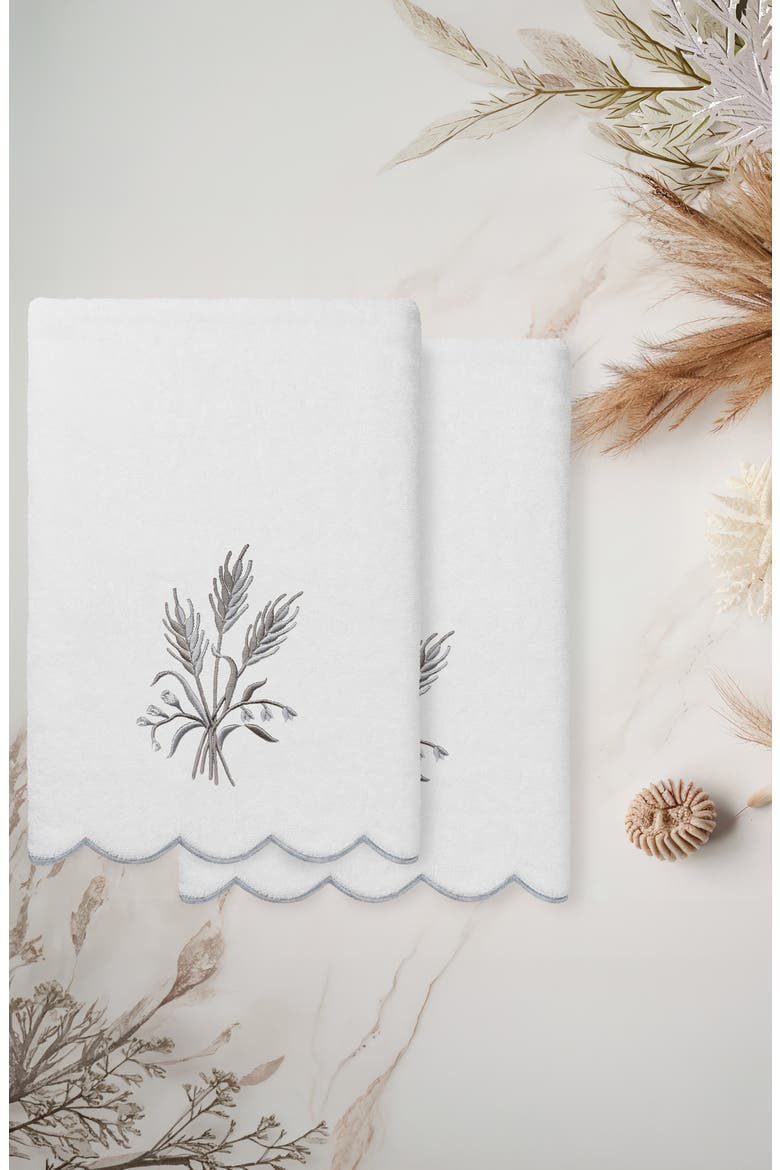 2-Piece Witney Embroidered Turkish Cotton Bath Towel Set, Alternate, color, WHITE/ GRAY