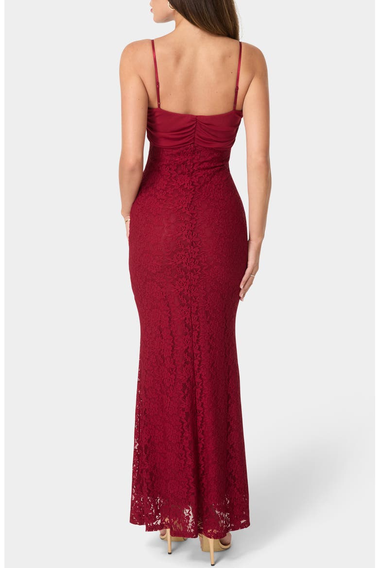 Lace Ruched Body-Con Gown, Alternate, color, WINE