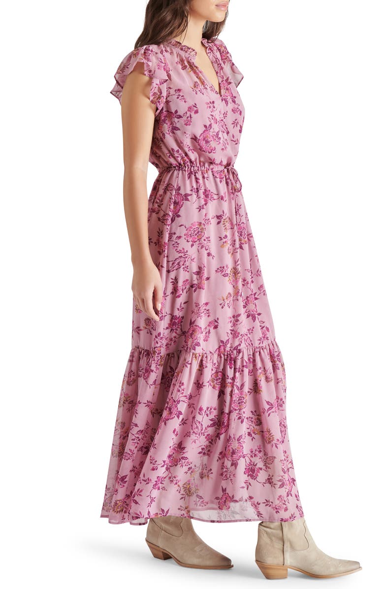 Steve Madden Osiris Floral Tiered Split Neck Tie Waist Maxi Dress, Alternate, color,