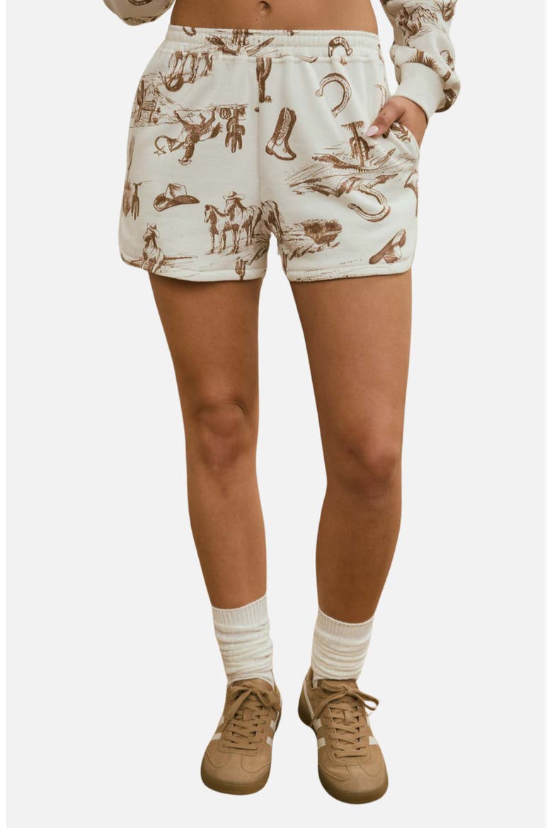 Western Graphic Cotton Blend Shorts, Main, color, CREAM MULTI