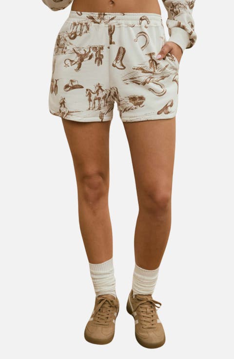 Western Graphic Cotton Blend Shorts