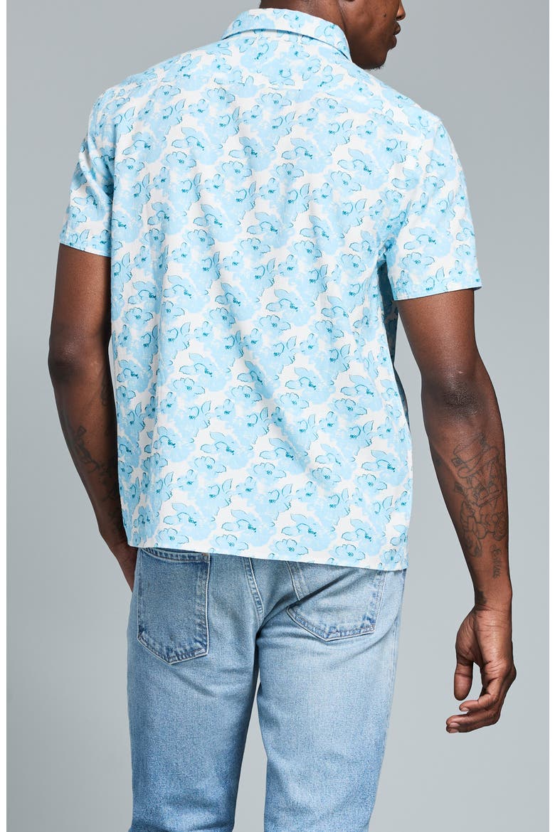 Painted Floral Short Sleeve Cotton Ripstop Button-Up Shirt, Alternate, color, SKY BLUE MULTI