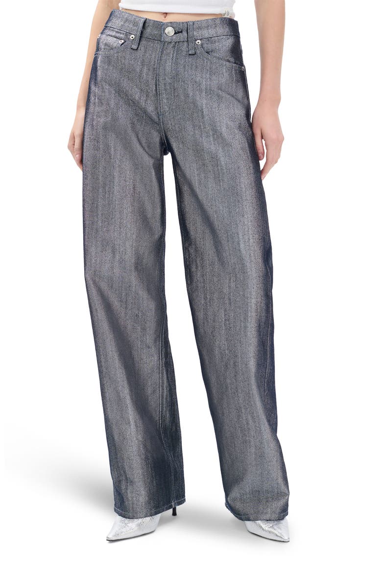 Logan Coated Wide Leg Jeans, Main, color, INDIGO SILVER LUREX