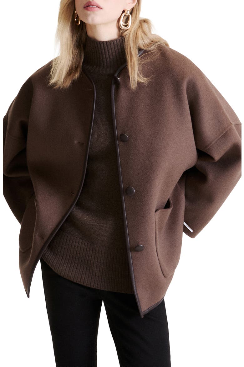 Wool Blend Collarless Coat, Main, color, BROWN