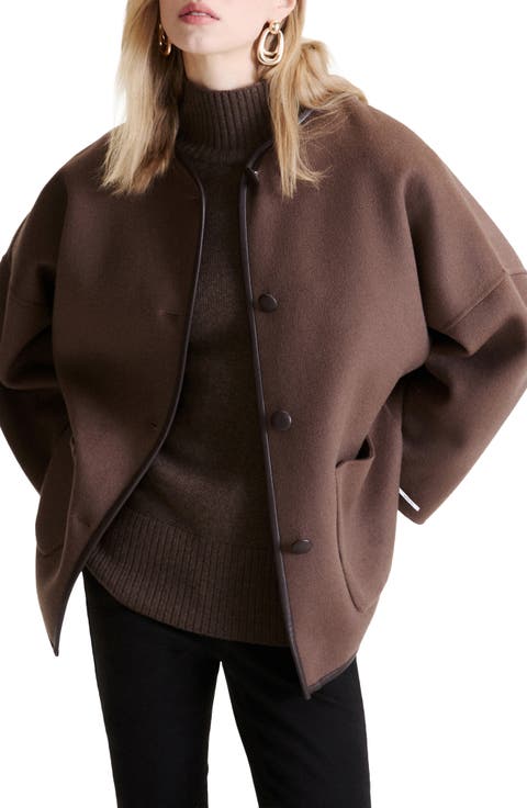 Wool Blend Collarless Coat