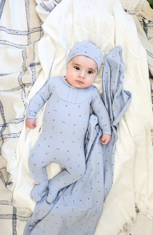 Maniere Manière Leaves & Pleats Footie & Hat Set In Blue