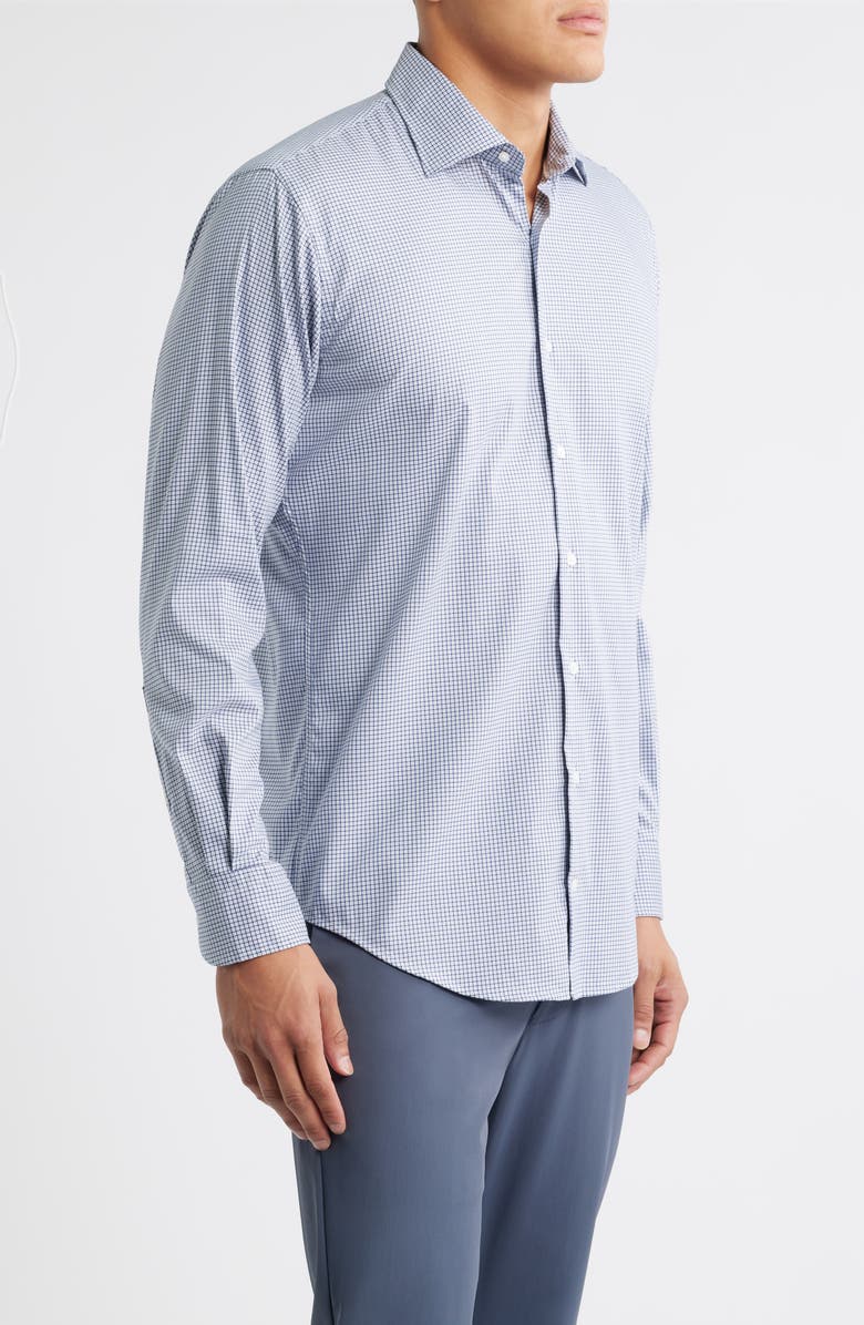 Peter Millar Jackson Crown Lite Microcheck Performance Twill Button-Up Shirt, Alternate, color, Blue Haze