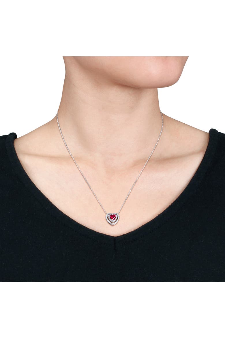 Gemstone & Diamond Halo Heart Necklace 10K, Alternate, color, Created Ruby