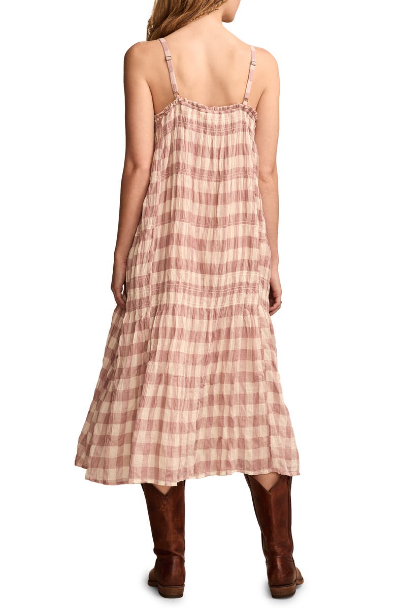 Lucky Brand Smocked Sleeveless Midi Dress, Alternate, color, Rose Gingham