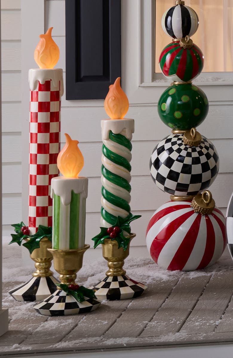 MACKENZIE CHILDS Check It Out Medium Illuminated Candle Decoration, Alternate, color, Green