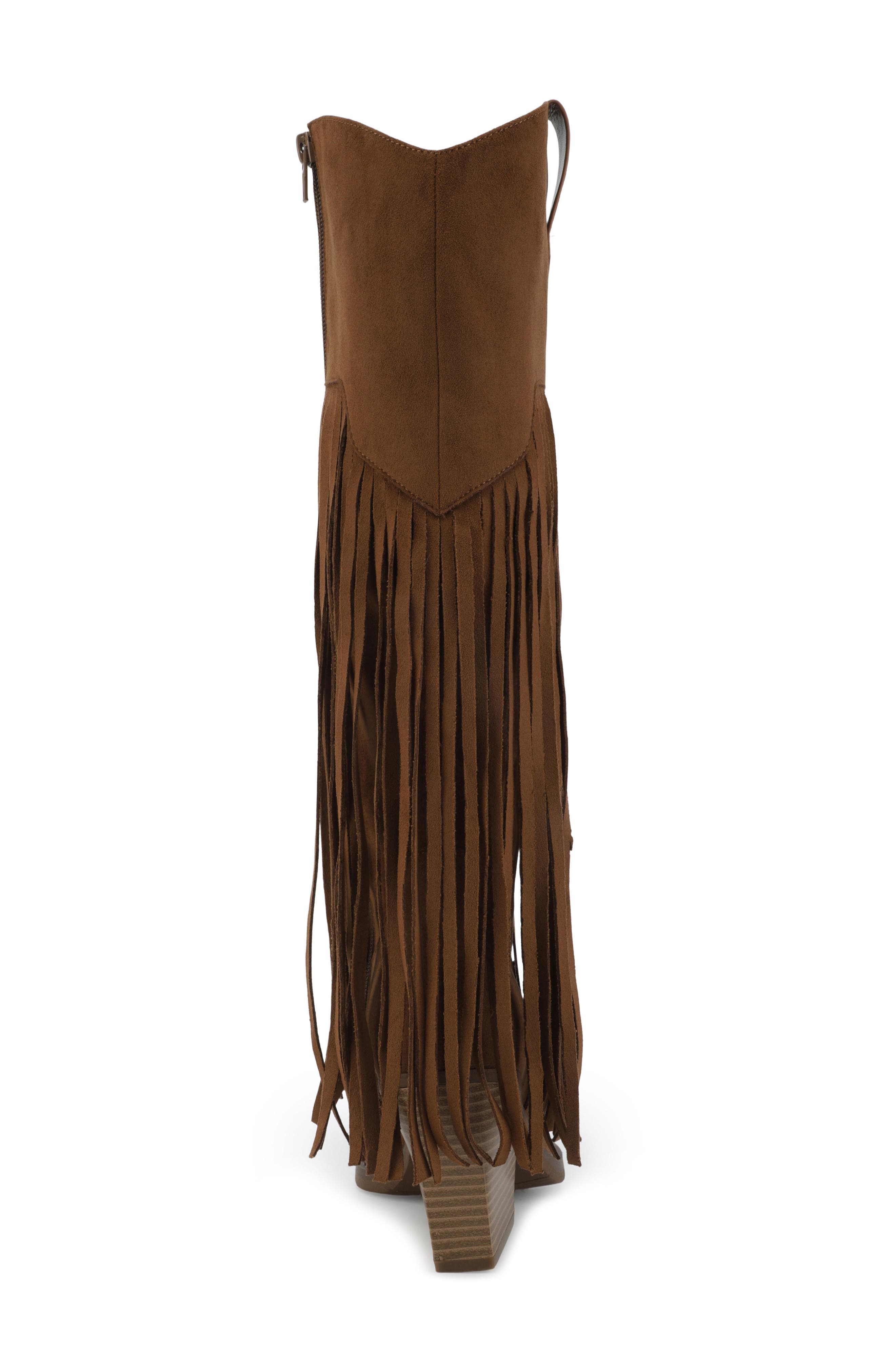 Yuma Fringe Knee High Western Boot, Alternate, color, COGNAC