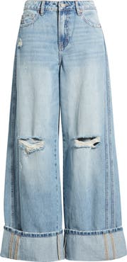 HIDDEN JEANS Distressted Cuff Wide Leg Jeans