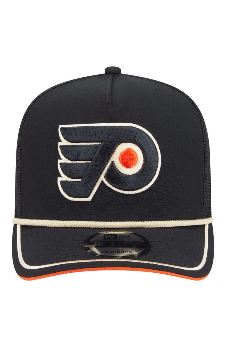 New Era Men's New Era Black Philadelphia Flyers Vintage Team Rope A-Frame 9FIFTY Snapback Hat, Alternate, color,