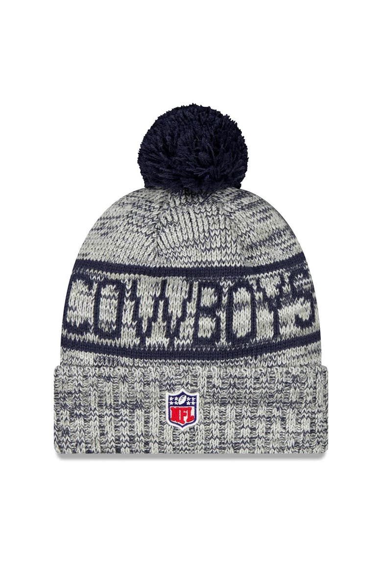 Men's New Era Gray Dallas Cowboys 2025 Sideline Cold Weather Cuffed Knit Hat with Pom, Alternate, color, Gray