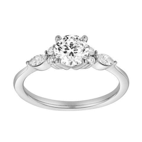 Elora 14K Gold Round & Marquise Cut Lab Grown Diamond Engagement Ring - 1 Ct