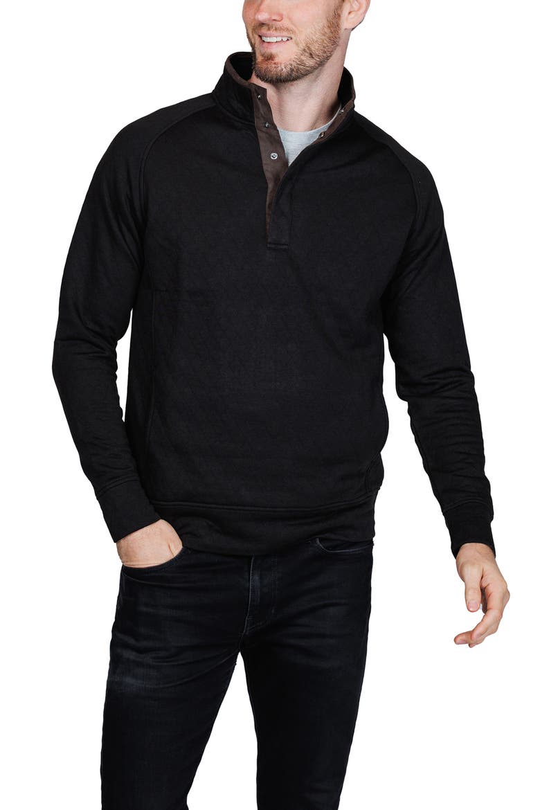 Hidden Snap Front Quilted Pullover, Alternate, color, BLACK