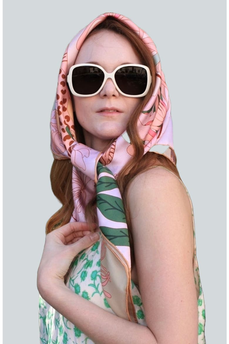 Double Sided Silk Scarf Of Jungle Gathering, Alternate, color, Pink