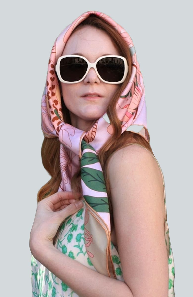 Jessie Zhao New York Double Sided Silk Scarf Of Jungle Gathering, Alternate, color, Pink