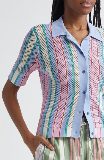 Stripe Open Stitch Button-Up Shirt