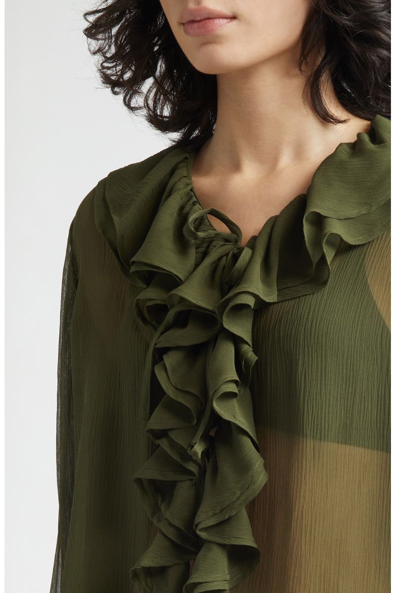 Flounce Ruffle Silk Top, Alternate, color, OLIVE