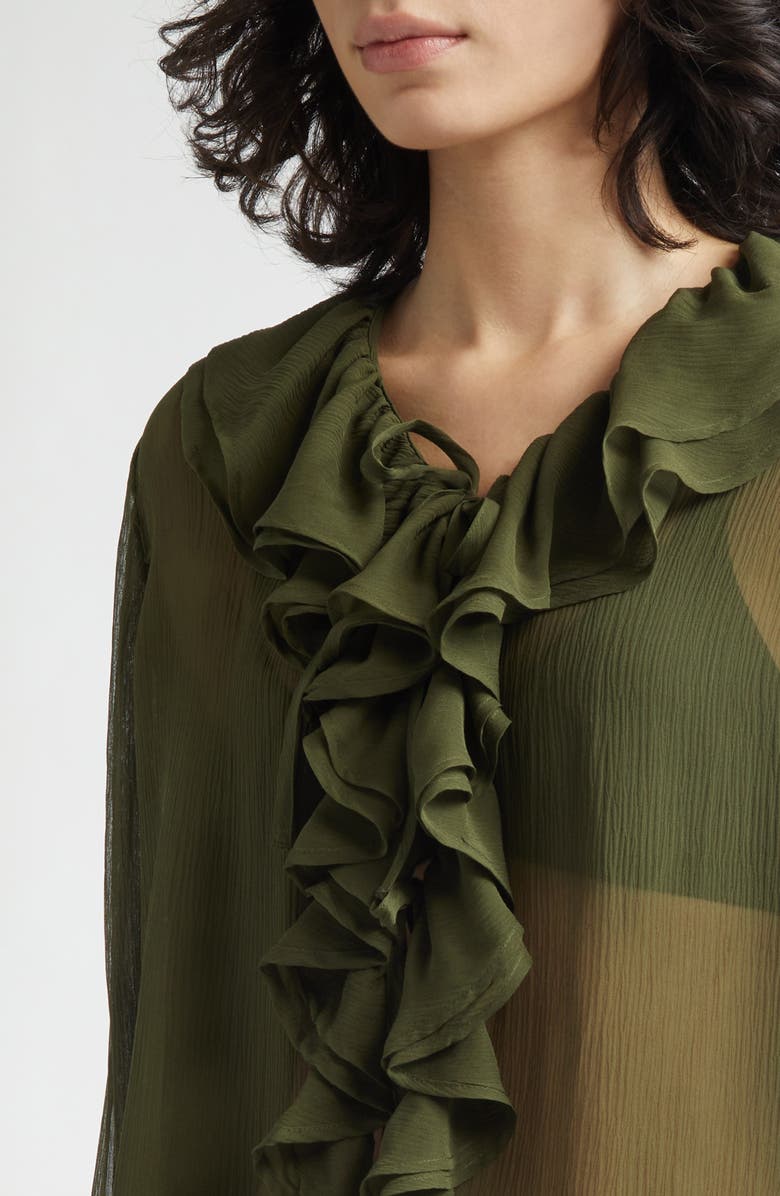 Bode Flounce Ruffle Silk Top, Alternate, color, Olive