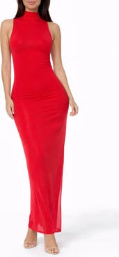 bebe Power Mesh Shirred Maxi Dress
