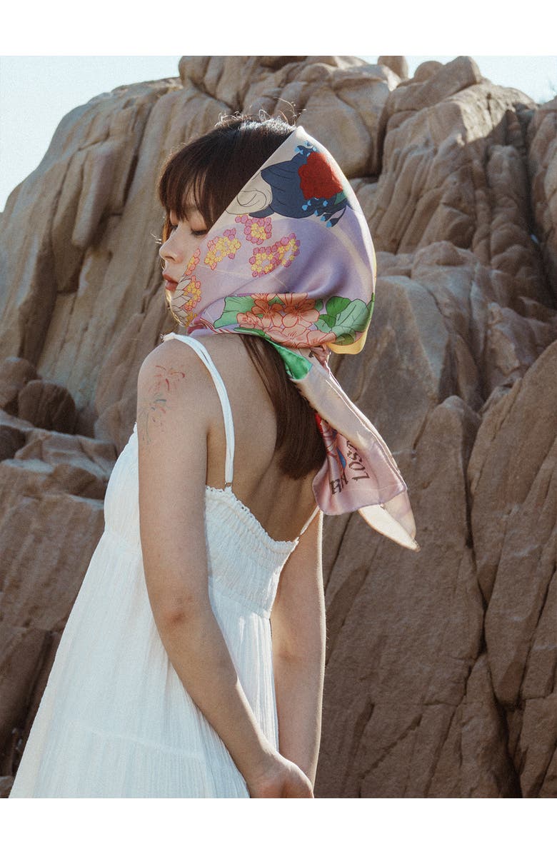 Lost Pattern FRIDA x LOST PATTERN "Los Amores de Frida" Large Silk Scarf, Alternate, color, Pink & Purple