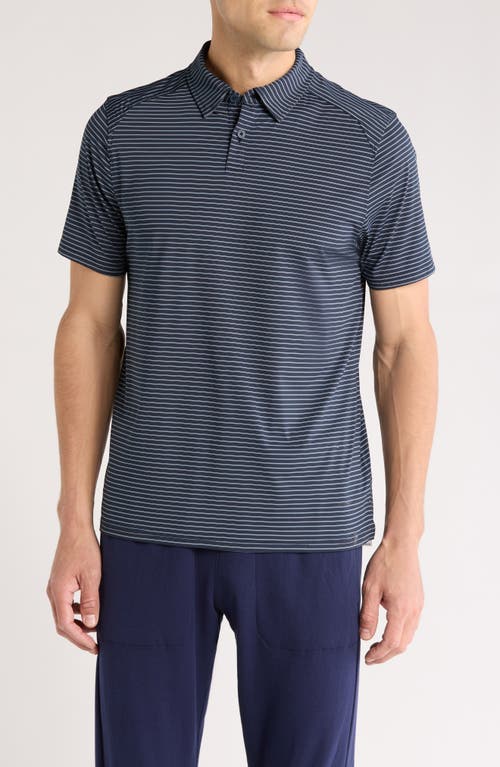 Rhone Slim Fit Stripe Commuter Performance Polo In Blue/silver/lt Blue Stripe