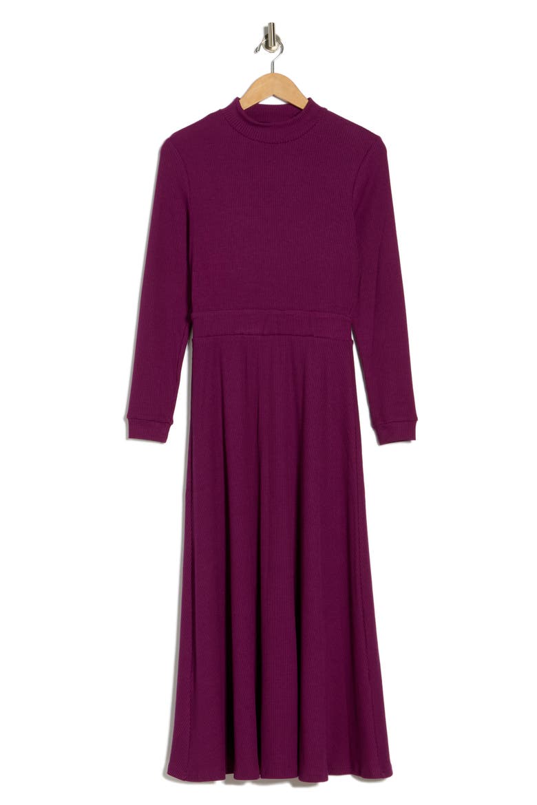 Oaklyn Long Sleeve Ribbed Fit & Flare Midi Dress, Alternate, color, PURPLE