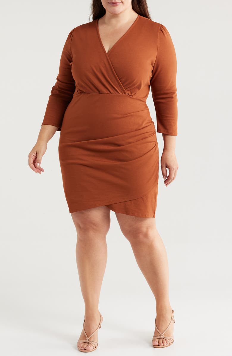 24seven Comfort Apparel Ruched Dress, Main, color, Tobacco