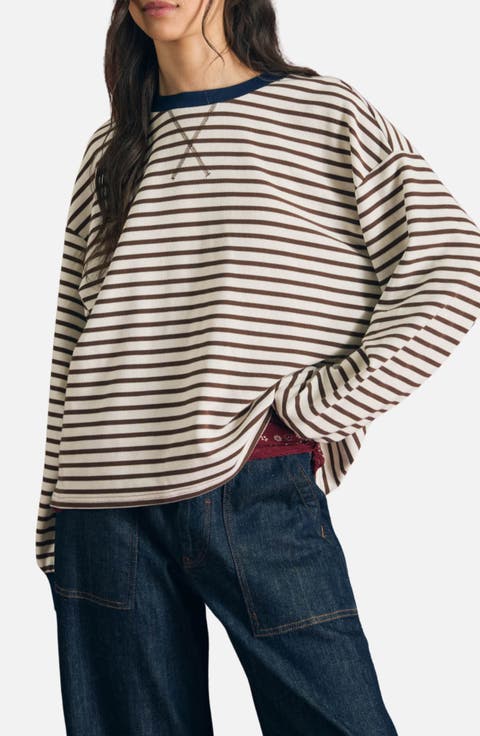 Stripe V-Stitch Long Sleeve Knit Top