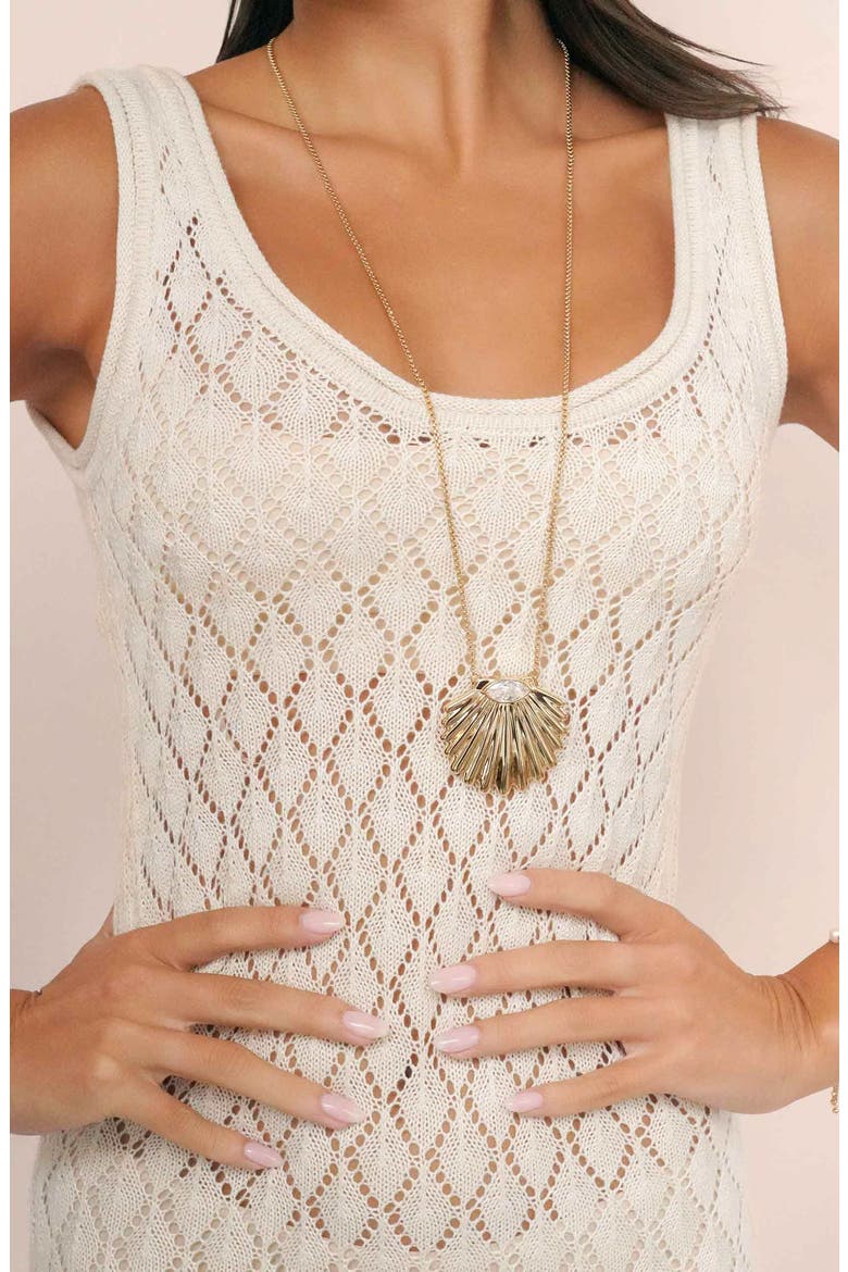 Cubic Zirconia Scalloped Shell Pendant Necklace, Main, color, GOLD