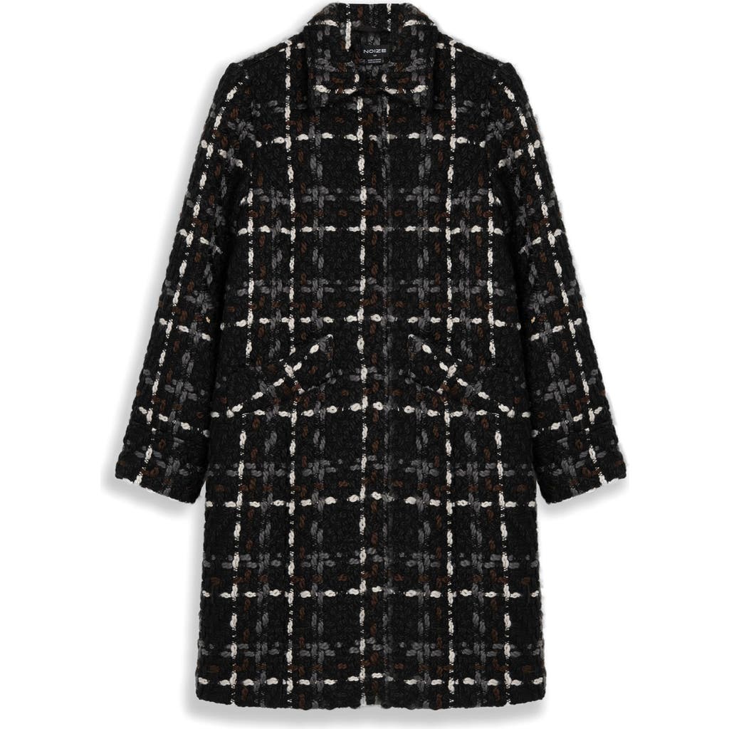 Noize Bouclé Longline Coat In Black