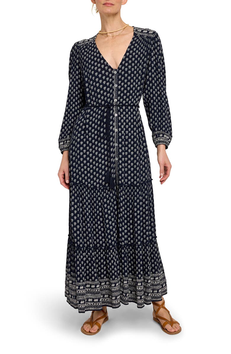 Faherty Orinda Belted Long Sleeve Button Front Maxi Dress, Main, color, 